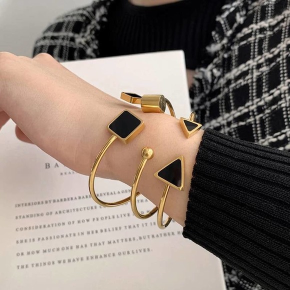 18k Gold Plated Bangle Bracelet\ 3pc - Picture 1 of 9